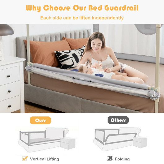 57 Inches Bed Rail for Toddlers with Double Lock-Gray - Image 3