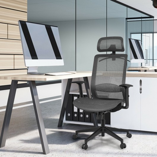 Height Adjustable Ergonomic High Back Mesh Office Chair with Hange-Gray - Image 3