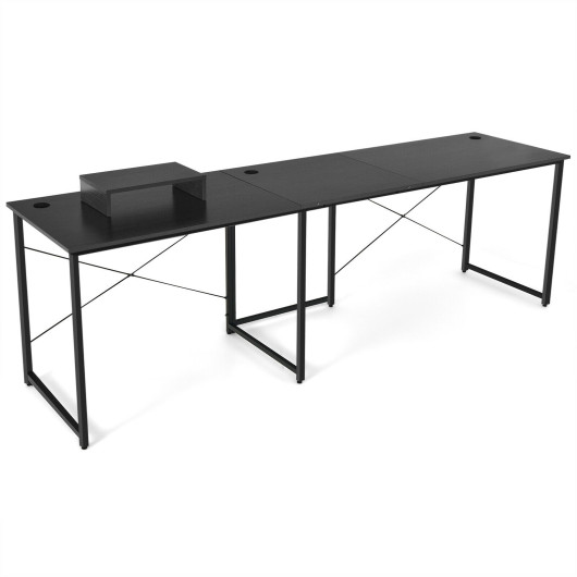 95 Inch 2-Person L-Shaped Long Reversible Computer Desk with Monitor Stand-Black - Image 2