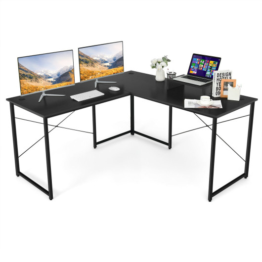 95 Inch 2-Person L-Shaped Long Reversible Computer Desk with Monitor Stand-Black - Image 5