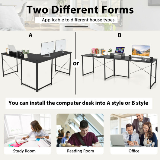 95 Inch 2-Person L-Shaped Long Reversible Computer Desk with Monitor Stand-Black - Image 4