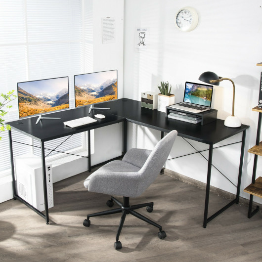 95 Inch 2-Person L-Shaped Long Reversible Computer Desk with Monitor Stand-Black - Image 3