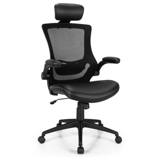 High-Back Executive Chair with Adjustable Lumbar Support and Headrest-Black - Image 3