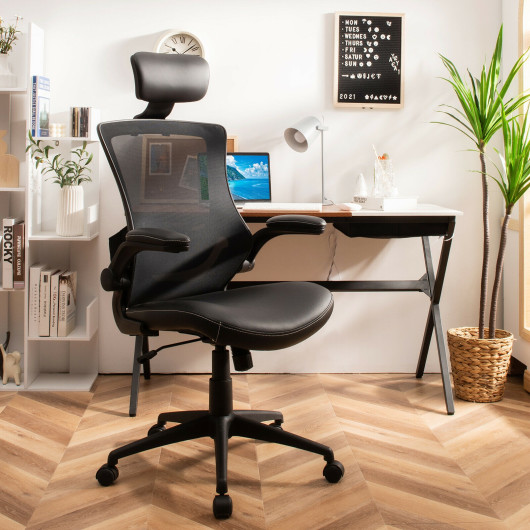 High-Back Executive Chair with Adjustable Lumbar Support and Headrest-Black - Image 2
