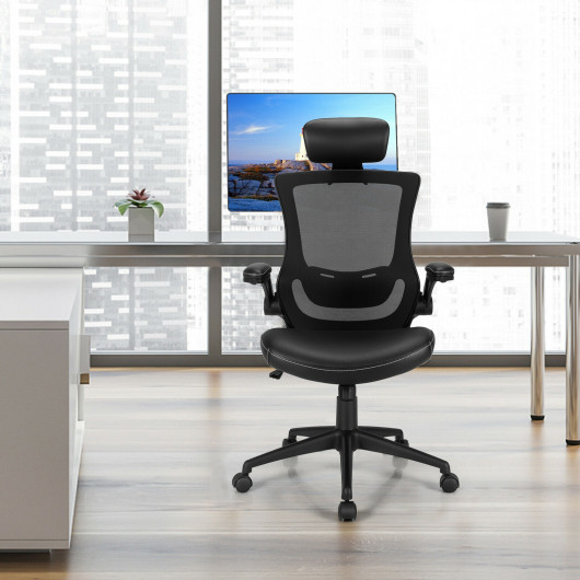 High-Back Executive Chair with Adjustable Lumbar Support and Headrest-Black - Image 4