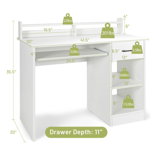 Study Laptop Table with Drawer and Keyboard Tray-White - Image 5