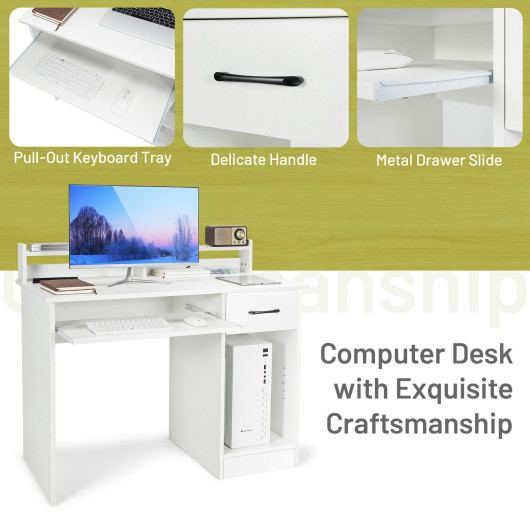 Study Laptop Table with Drawer and Keyboard Tray-White - Image 3