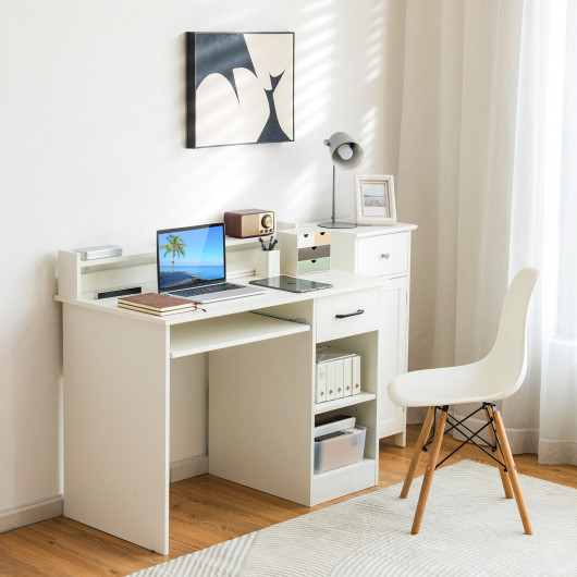 Study Laptop Table with Drawer and Keyboard Tray-White - Image 2