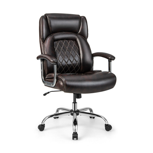 Height Adjustable Big and Tall Office Chair Computer Desk Chair with Metal Base-Brown - Image 4