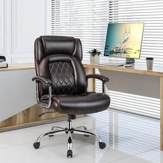 Height Adjustable Big and Tall Office Chair Computer Desk Chair with Metal Base-Brown - Image 2