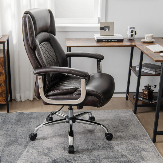 Height Adjustable Big and Tall Office Chair Computer Desk Chair with Metal Base-Brown - Image 3