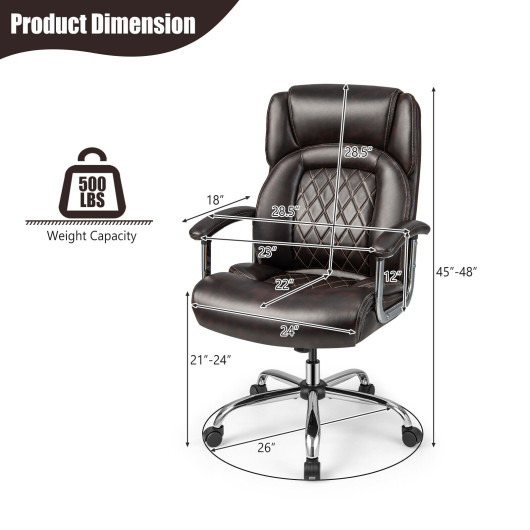 Height Adjustable Big and Tall Office Chair Computer Desk Chair with Metal Base-Brown - Image 5