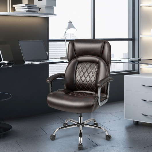 Height Adjustable Big and Tall Office Chair Computer Desk Chair with Metal Base-Brown - Image 6