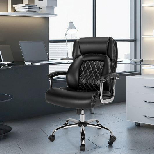 Height Adjustable Big and Tall Office Chair Computer Desk Chair with Metal Base-Black - Image 6