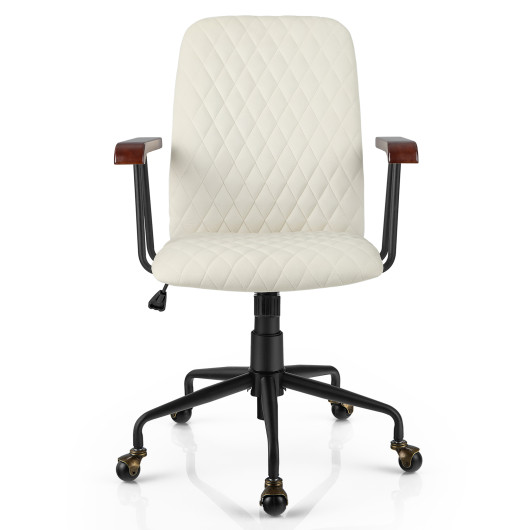 Velvet Home Office Chair with Wooden Armrest-Beige - Image 2