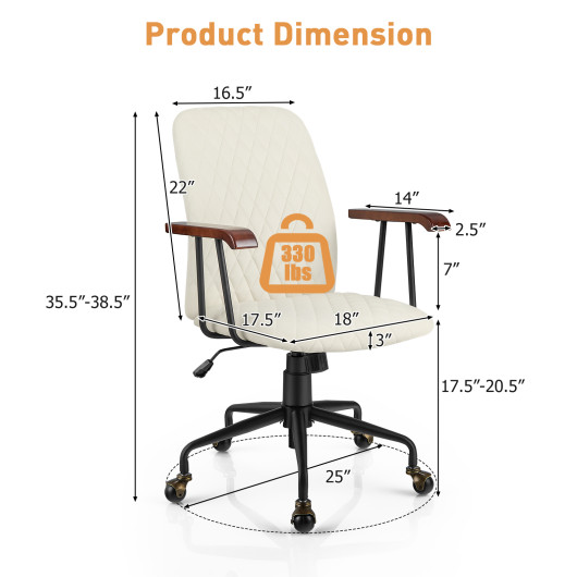 Velvet Home Office Chair with Wooden Armrest-Beige - Image 6