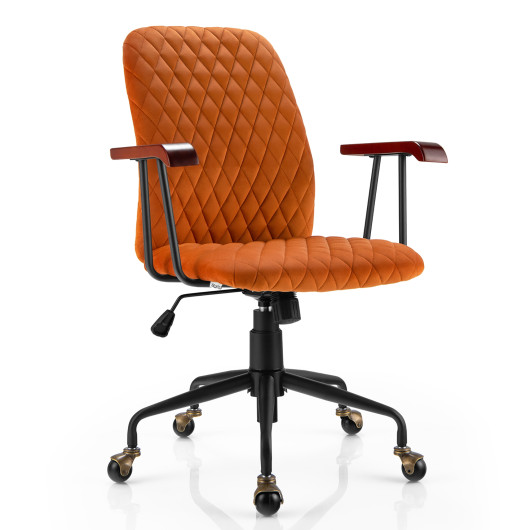 Velvet Home Office Chair with Wooden Armrest Orange - Image 4
