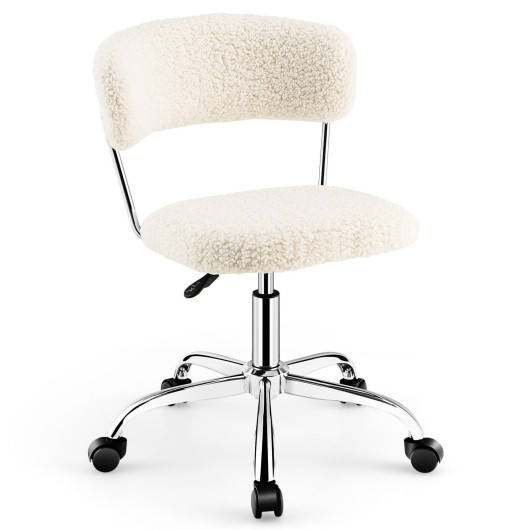 Computer Desk Chair Adjustable Sherpa Office Chair Swivel Vanity Chair-White - Image 2