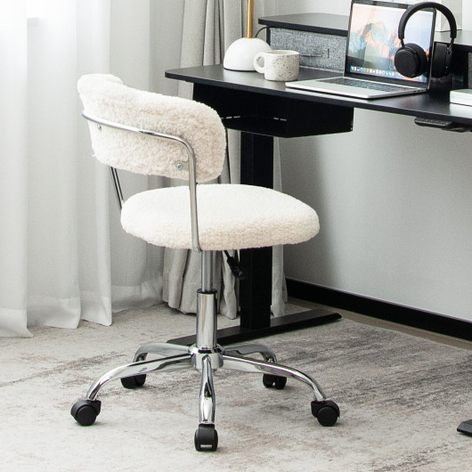 Computer Desk Chair Adjustable Sherpa Office Chair Swivel Vanity Chair-White - Image 5