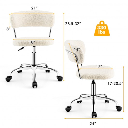 Computer Desk Chair Adjustable Sherpa Office Chair Swivel Vanity Chair-White - Image 4