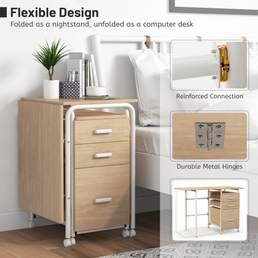 Folding Computer Laptop Desk Wheeled Home Office Furniture-Natural - Image 2