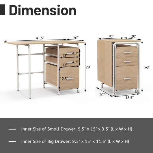 Folding Computer Laptop Desk Wheeled Home Office Furniture-Natural - Image 3