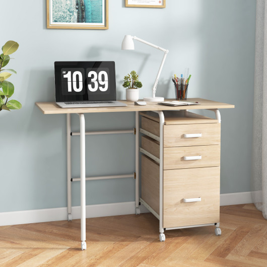 Folding Computer Laptop Desk Wheeled Home Office Furniture-Natural - Image 4