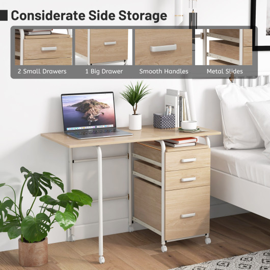 Folding Computer Laptop Desk Wheeled Home Office Furniture-Natural - Image 5