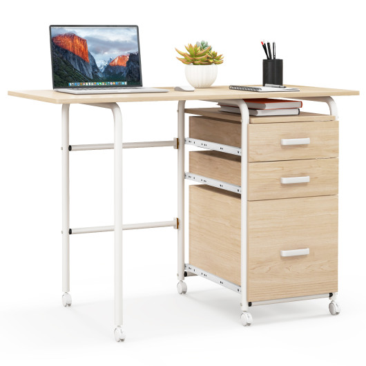 Folding Computer Laptop Desk Wheeled Home Office Furniture-Natural - Image 6