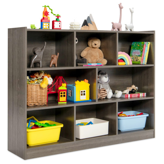 3-Tier Open Bookcase 8-Cube Floor Standing Storage Shelves Display Cabinet-Gray - Image 3