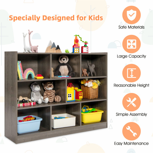3-Tier Open Bookcase 8-Cube Floor Standing Storage Shelves Display Cabinet-Gray - Image 5