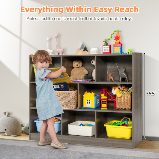 3-Tier Open Bookcase 8-Cube Floor Standing Storage Shelves Display Cabinet-Gray - Image 4