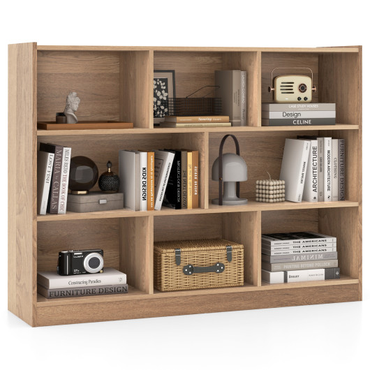3-Tier Open Bookcase 8-Cube Floor Standing Storage Shelves-Natural