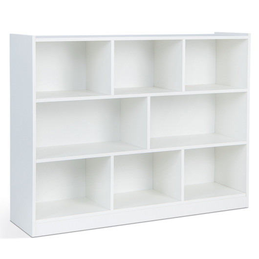 3-Tier Open Bookcase 8-Cube Floor Standing Storage Shelves Display Cabinet-White - Image 3