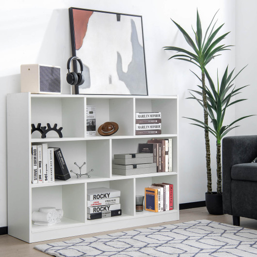 3-Tier Open Bookcase 8-Cube Floor Standing Storage Shelves Display Cabinet-White - Image 2