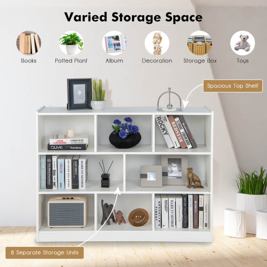 3-Tier Open Bookcase 8-Cube Floor Standing Storage Shelves Display Cabinet-White - Image 4