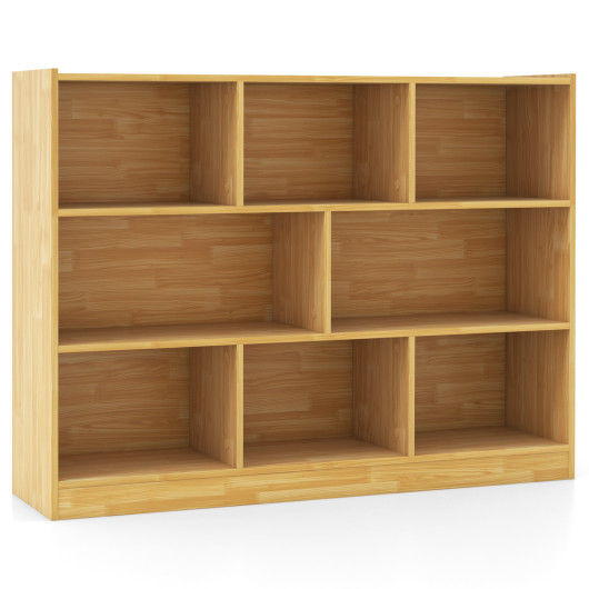 3-Tier Open Bookcase 8-Cube Floor Standing Storage Shelves Display Cabinet-Yellow - Image 4