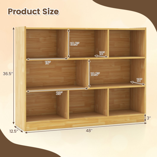3-Tier Open Bookcase 8-Cube Floor Standing Storage Shelves Display Cabinet-Yellow - Image 2