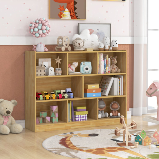 3-Tier Open Bookcase 8-Cube Floor Standing Storage Shelves Display Cabinet-Yellow - Image 3
