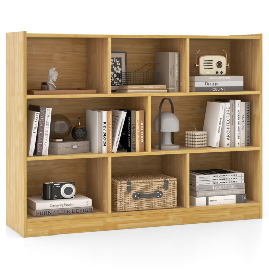 3-Tier Open Bookcase 8-Cube Floor Standing Storage Shelves Display Cabinet-Yellow - Image 5