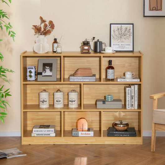 3-Tier Open Bookcase 8-Cube Floor Standing Storage Shelves Display Cabinet-Yellow - Image 6