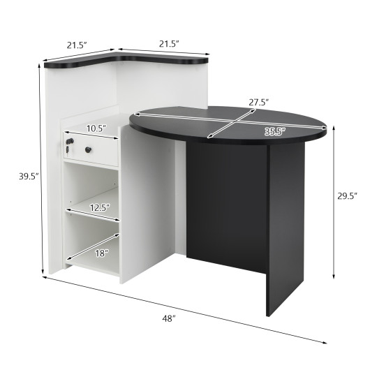 Front Reception Office Desk with Open Shelf and Lockable Drawer-Black & White - Image 5