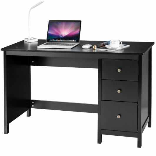 3-Drawer Home Office Study Computer Desk with Spacious Desktop-Black - Image 3