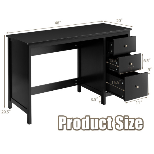 3-Drawer Home Office Study Computer Desk with Spacious Desktop-Black - Image 2
