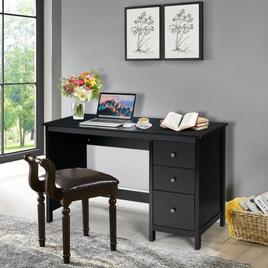 3-Drawer Home Office Study Computer Desk with Spacious Desktop-Black - Image 6