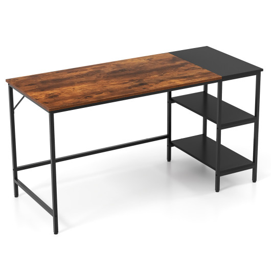 55" Modern Industrial Style Study Writing Desk with 2 Storage Shelves - Image 2
