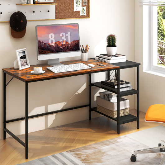 55" Modern Industrial Style Study Writing Desk with 2 Storage Shelves - Image 4