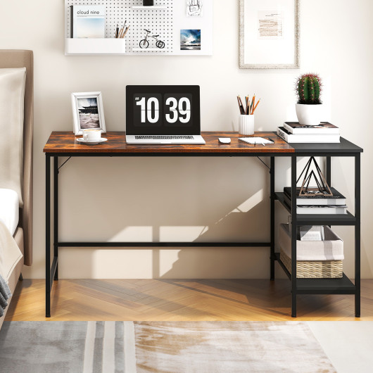 55" Modern Industrial Style Study Writing Desk with 2 Storage Shelves - Image 5