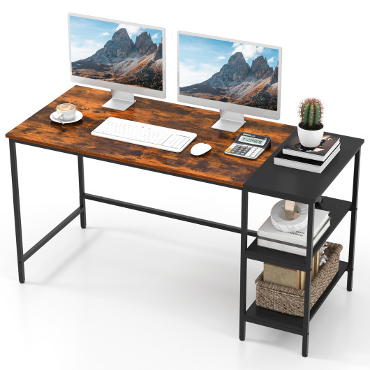 55" Modern Industrial Style Study Writing Desk with 2 Storage Shelves - Image 6
