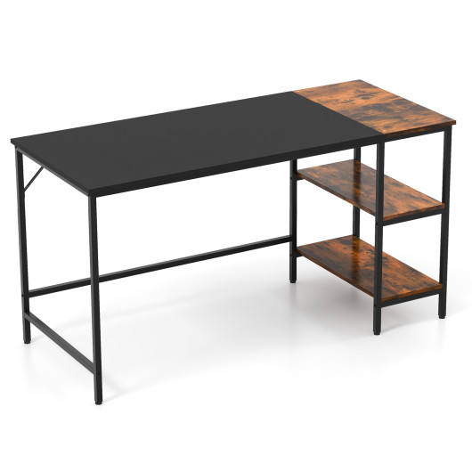 55" Modern Industrial Style Study Writing Desk with 2 Storage Shelves-Black - Image 2